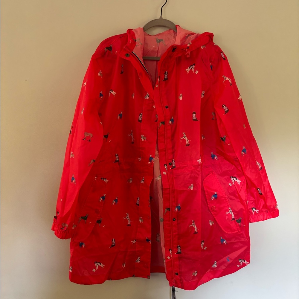 Joules Women’s Red Raincoat with Fun Dog Pattern